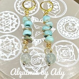 Agate and larimar and Gold Dangle Earrings
